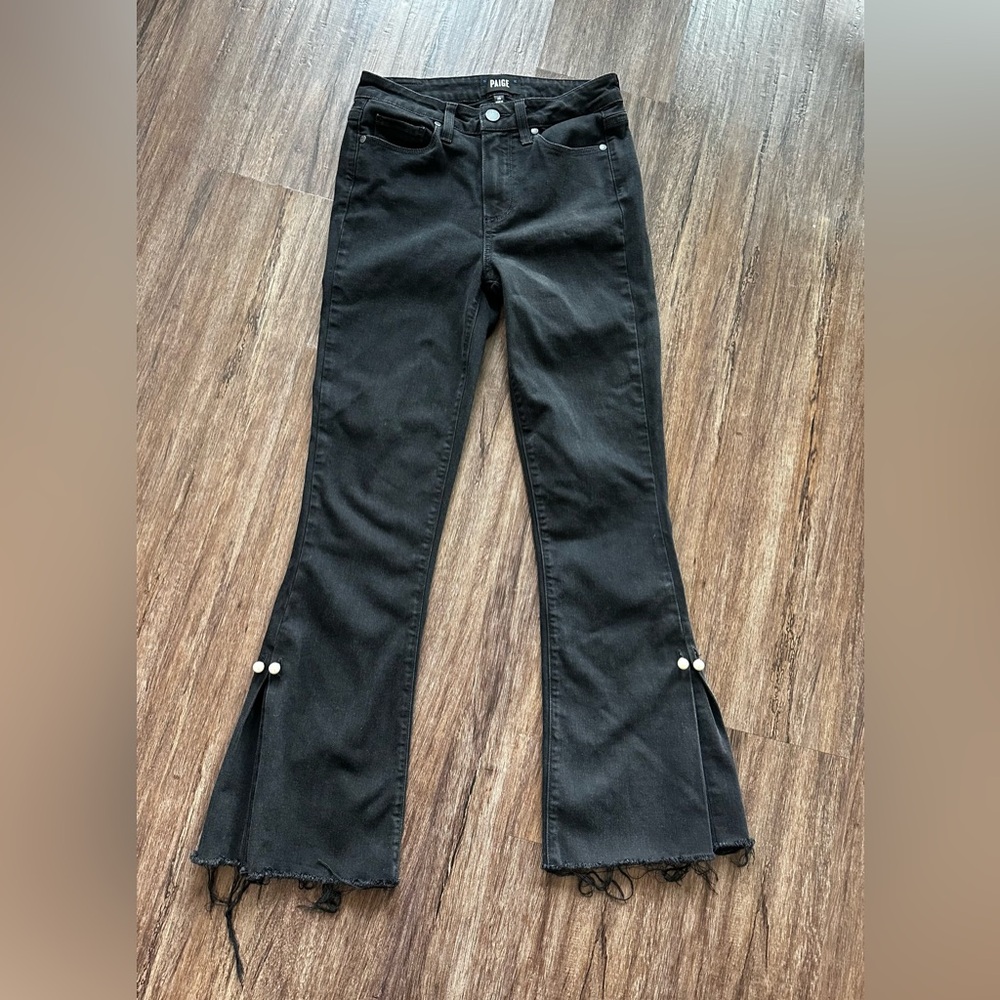 Paige Colette Crop Flare Jeans With Pearl Cufflinks in Bandit. Size 26.